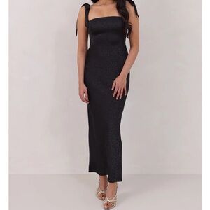 Park & Fifth Black Tie-Shoulder Maxi Dress